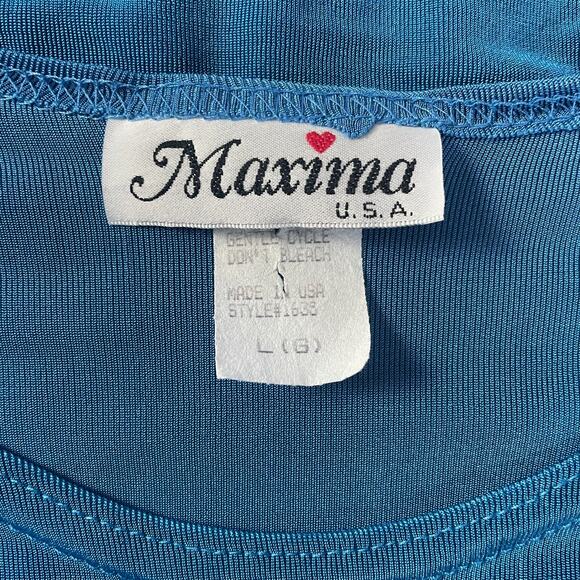 Vintage Top Size Large Blue Solid Lace Fringe Hem Boho Casual Stretch Y2K 90s - Picture 11 of 13